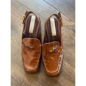 Franco Sarto Slingback‎ Loafer Heels Size 9M Brown Block Heel Slip On